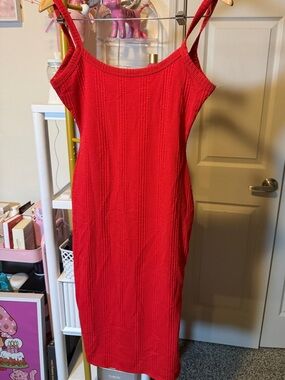 Heart Hips Red Ribbed Midi Bodycon Dress